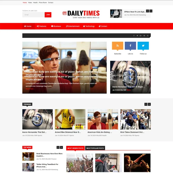 DailyTimes News and Magazine Joomla Template