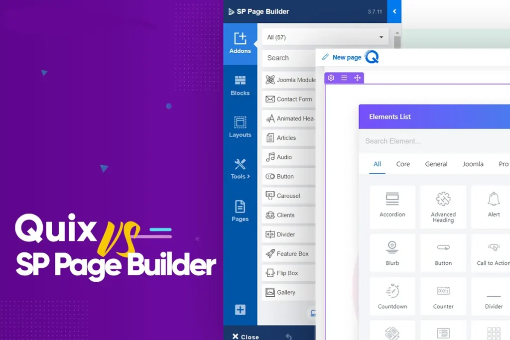 Joomla Page Builder Comparison between SP Page Builder and Quix