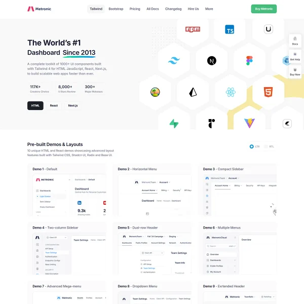 Metronic | Tailwind, Bootstrap, React, Next.js, Vue, Angular, Laravel Admin Dashboard HTML Template